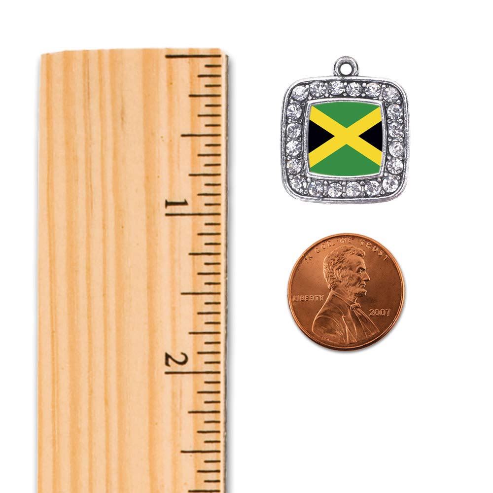 Inspired Silver - Jamaican Flag Memory Charm for Women - Silver Square Charm for Bracelet with Cubic Zirconia Jewelry