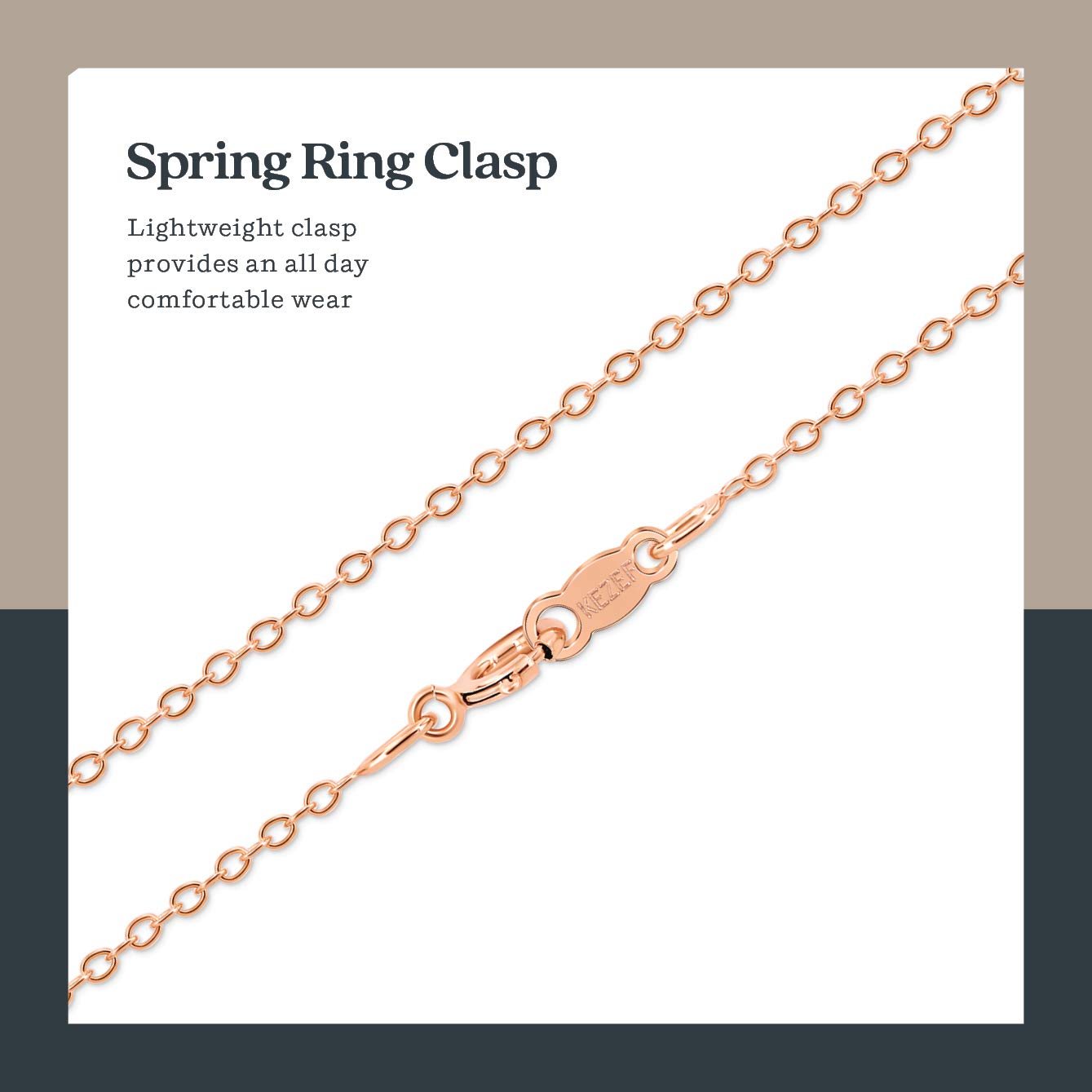 KEZEF Cable Chain Necklace Sterling Silver Italian 1.3mm Rose Gold Plated Nickel Free 14 inch