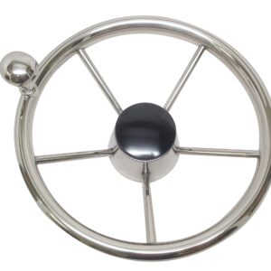 Marine Boat 5 Spoke Steering Wheel W/Turning KNOB 13 1/2" Dia Stainless Steel