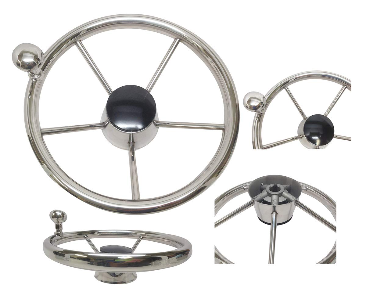 Marine Boat 5 Spoke Steering Wheel W/Turning KNOB 13 1/2" Dia Stainless Steel