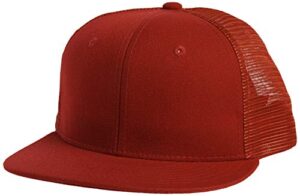 decky 6 panel flat bill trucker cap, red