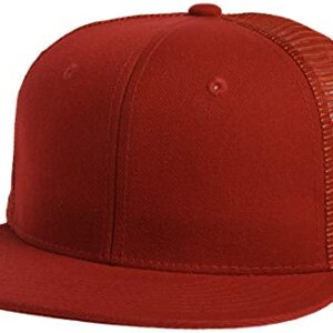 DECKY 6 Panel Flat Bill Trucker Cap, Red