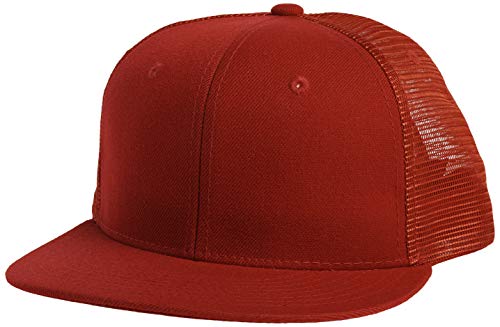 DECKY 6 Panel Flat Bill Trucker Cap, Red