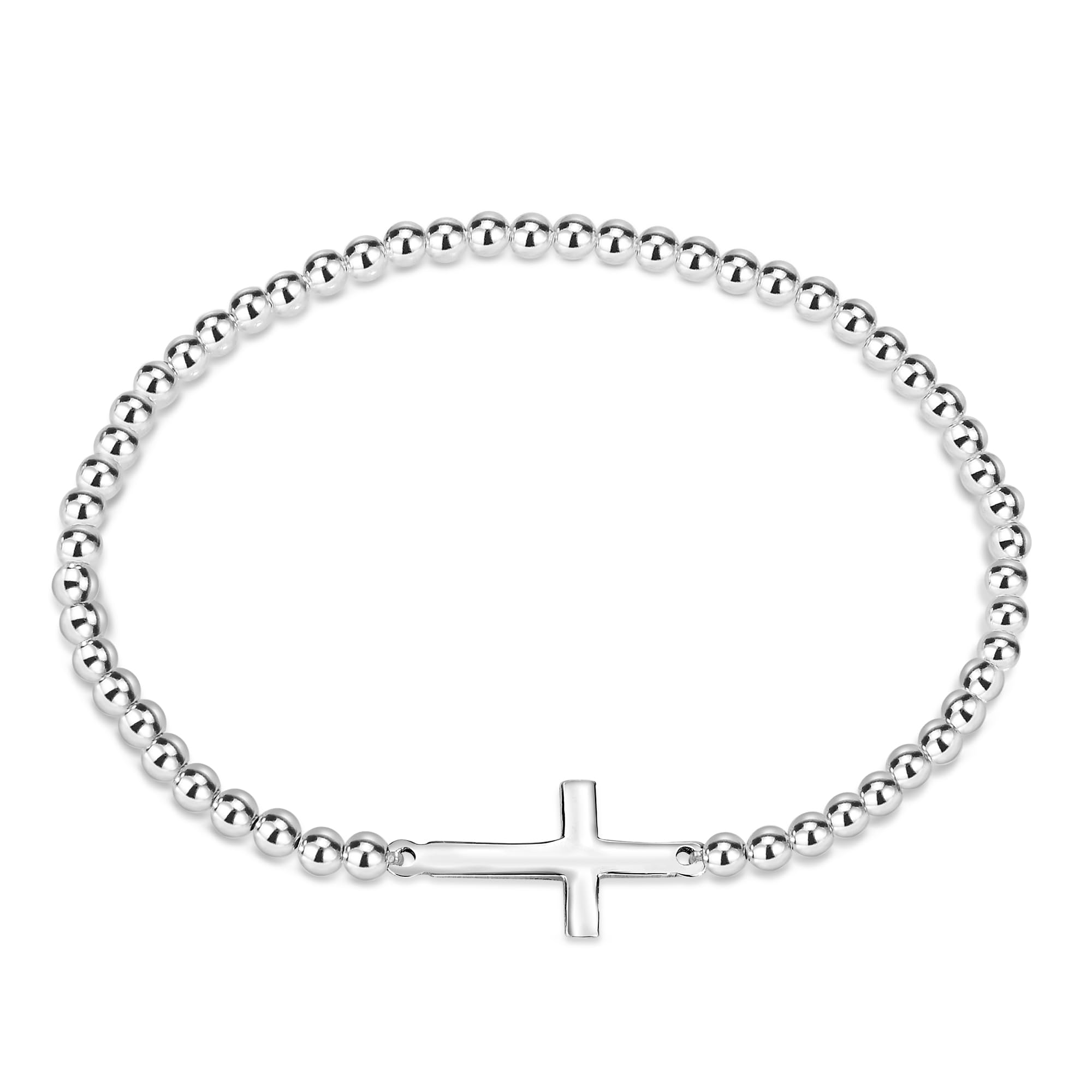 AeraVida Faithful Christian Cross .925 Sterling Silver Elastic Beads Bracelet