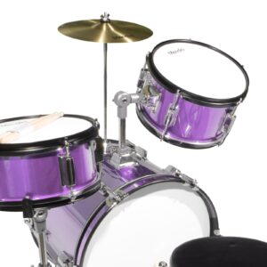 Mendini by Cecilio Drum Set – 3-Piece Kids Drum Set (16"), Includes Bass Drum, Tom, Snare, Drum Throne - Musical Instruments for Age 6-12, Purple Drum Kit