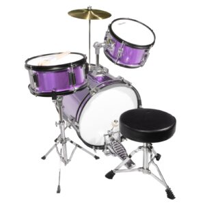 Mendini by Cecilio Drum Set – 3-Piece Kids Drum Set (16"), Includes Bass Drum, Tom, Snare, Drum Throne - Musical Instruments for Age 6-12, Purple Drum Kit