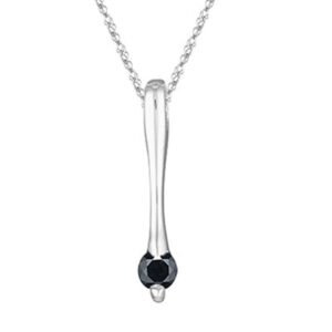 1/2 (0.46-0.55) Cts Round AA Black Diamond Solitaire Long Bar Pendant in 14KW Gold