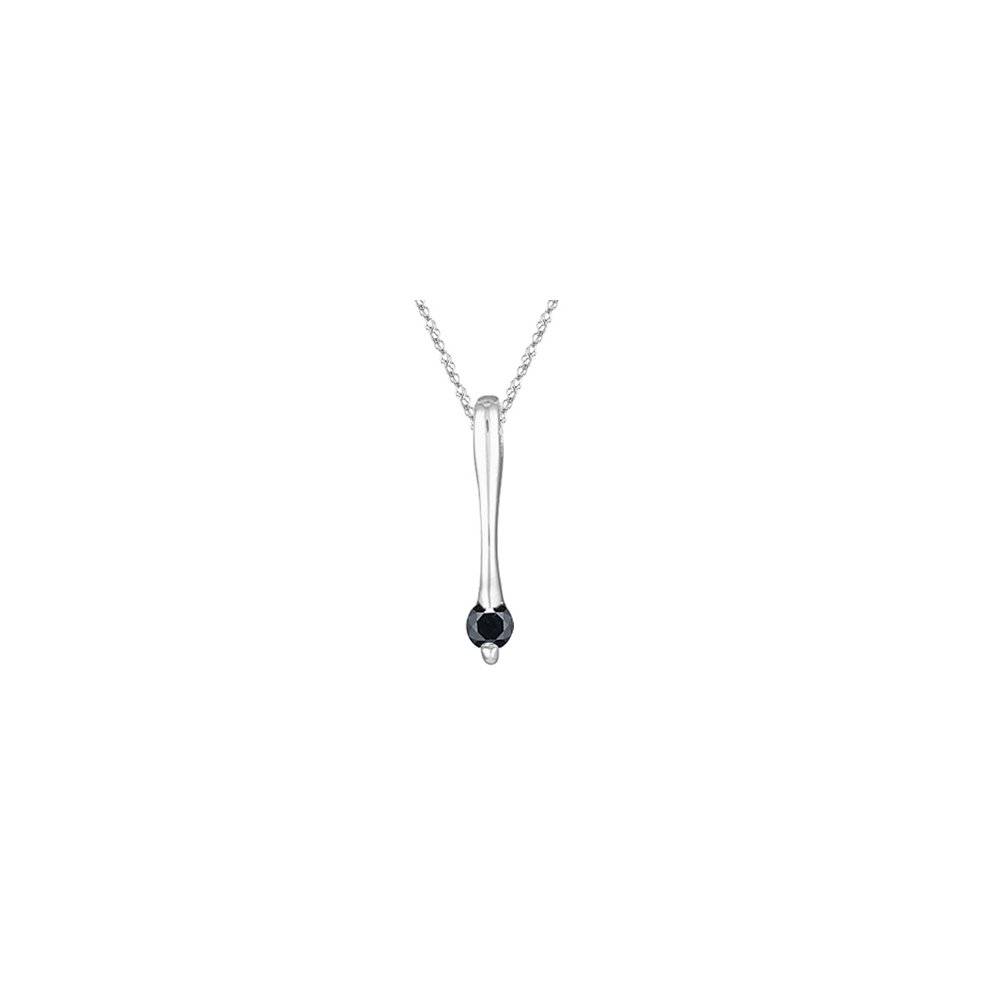 1/2 (0.46-0.55) Cts Round AA Black Diamond Solitaire Long Bar Pendant in 14KW Gold