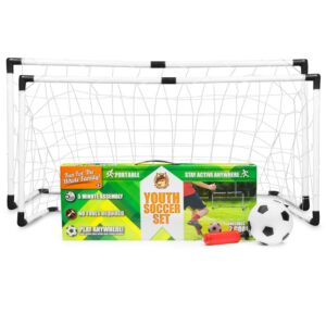 K-Roo Sports 2-Pack Youth Soccer Goals with Soccer Ball and Pump | Portable Goals with Nets and 6" Ball with Pump | Kids Activity, Practice Size Equipment | Travel and Backyard Play Toy for Children