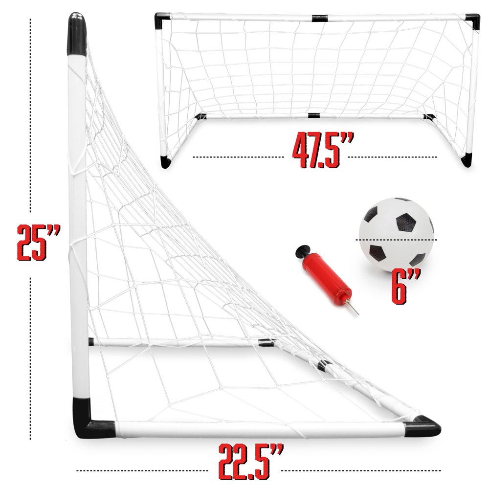 K-Roo Sports 2-Pack Youth Soccer Goals with Soccer Ball and Pump | Portable Goals with Nets and 6" Ball with Pump | Kids Activity, Practice Size Equipment | Travel and Backyard Play Toy for Children