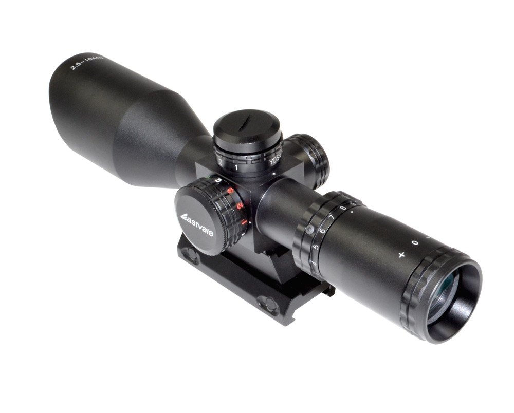 Eastvale 2.5-10X40 Compact Rifle Scope with Illuminated Red, Green, Blue Mil-Dot Reticle Including Quick Detach Picatinny Mount