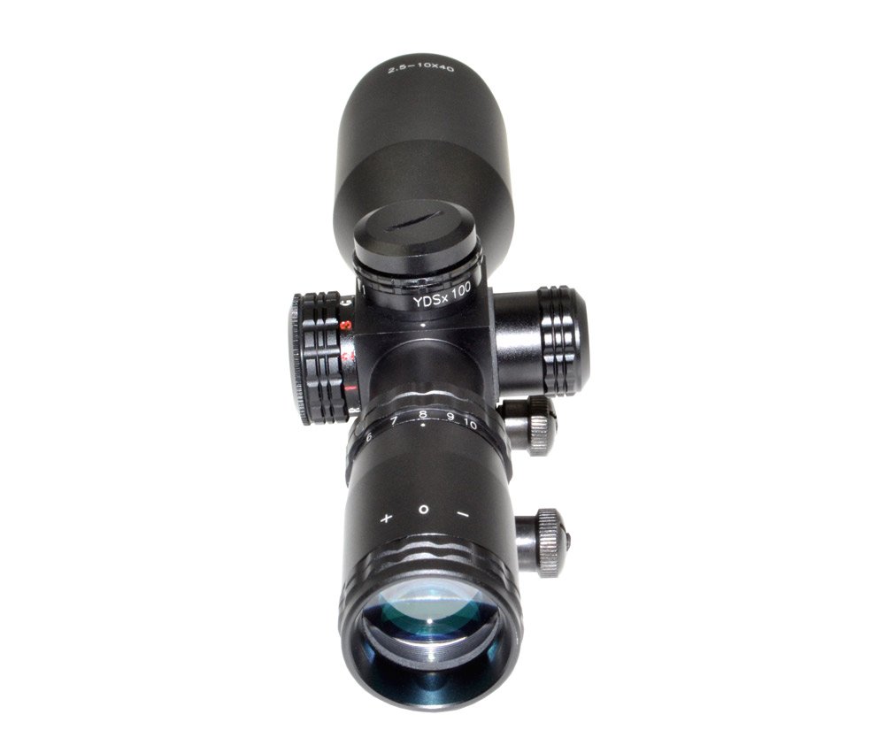 Eastvale 2.5-10X40 Compact Rifle Scope with Illuminated Red, Green, Blue Mil-Dot Reticle Including Quick Detach Picatinny Mount