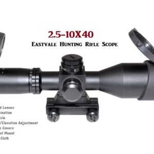 Eastvale 2.5-10X40 Compact Rifle Scope with Illuminated Red, Green, Blue Mil-Dot Reticle Including Quick Detach Picatinny Mount