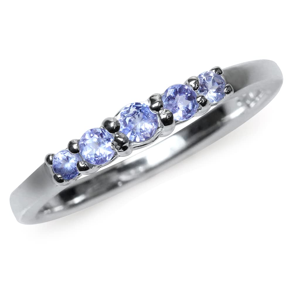 Silvershake 5 Stone Extra Petite Genuine Tanzanite White Gold Plated 925 Sterling Silver Ring Size 7