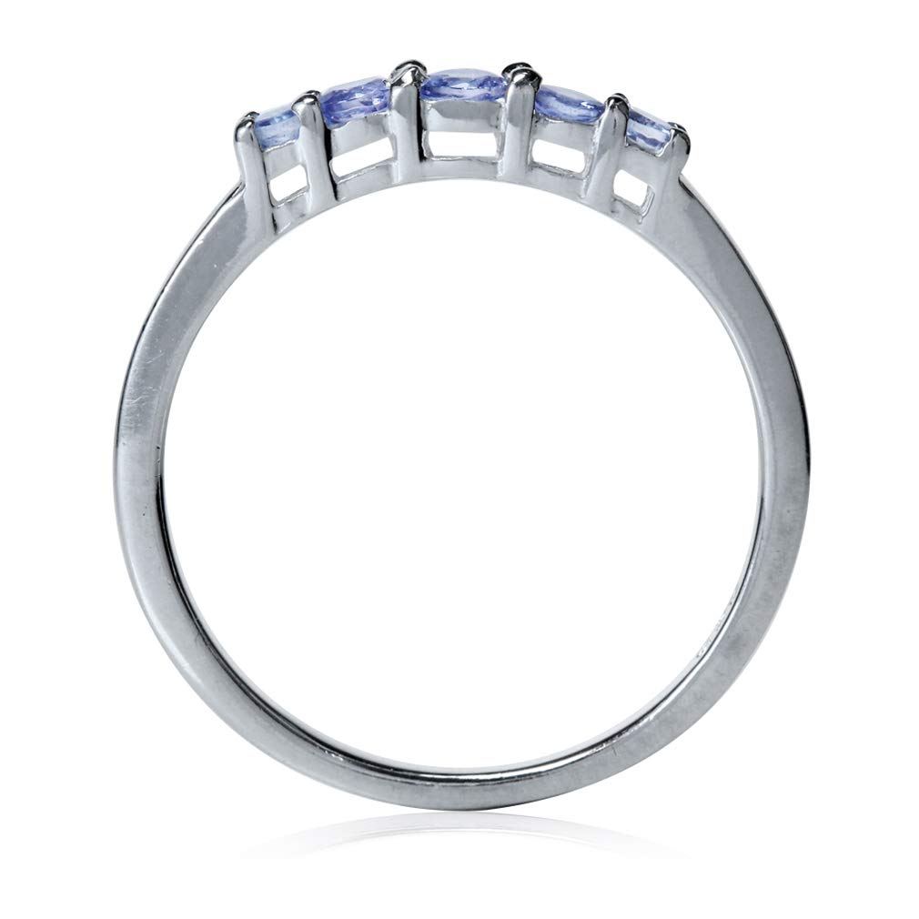 Silvershake 5 Stone Extra Petite Genuine Tanzanite White Gold Plated 925 Sterling Silver Ring Size 7