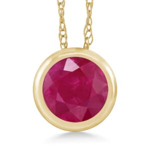 Gem Stone King 14K Yellow Gold Red Ruby Pendant Necklace For Women (0.56 Cttw, Gemstone July Birthstone, Round 5MM, with 18 Inch Chain)