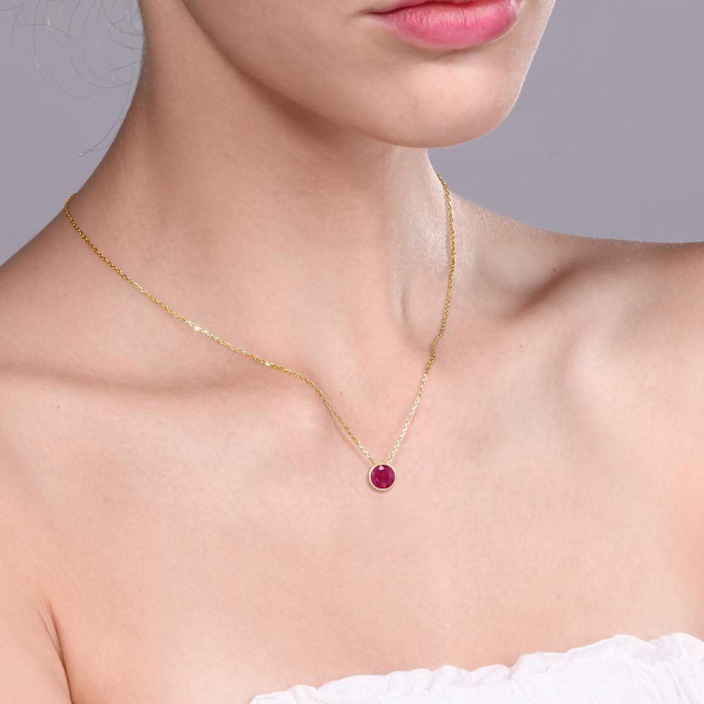 Gem Stone King 14K Yellow Gold Red Ruby Pendant Necklace For Women (0.56 Cttw, Gemstone July Birthstone, Round 5MM, with 18 Inch Chain)