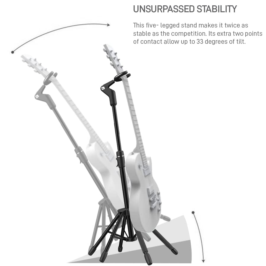 STARFISH: World’s Most Stable Professional GUITAR STAND, D&A Guitar Gear – 5 Leg design for acoustic bass electric guitar portable universal adjustable holder with non-slip rubber padding