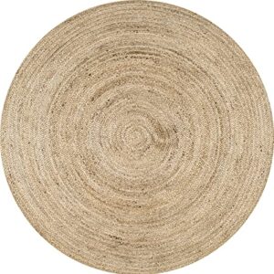 nuLOOM 4 Round Rigo Jute Hand Woven Area Rug, Natural, Solid Farmhouse Design, Natural Fiber, For Bedroom, Living Room, Dining Room, Hallway, Office, Kitchen, Entryway