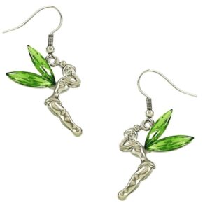 DianaL Boutique Tinkerbell Fairy Earrings Green Crystal Wings Gift Boxed Tinker Bell