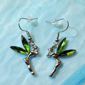 DianaL Boutique Tinkerbell Fairy Earrings Green Crystal Wings Gift Boxed Tinker Bell