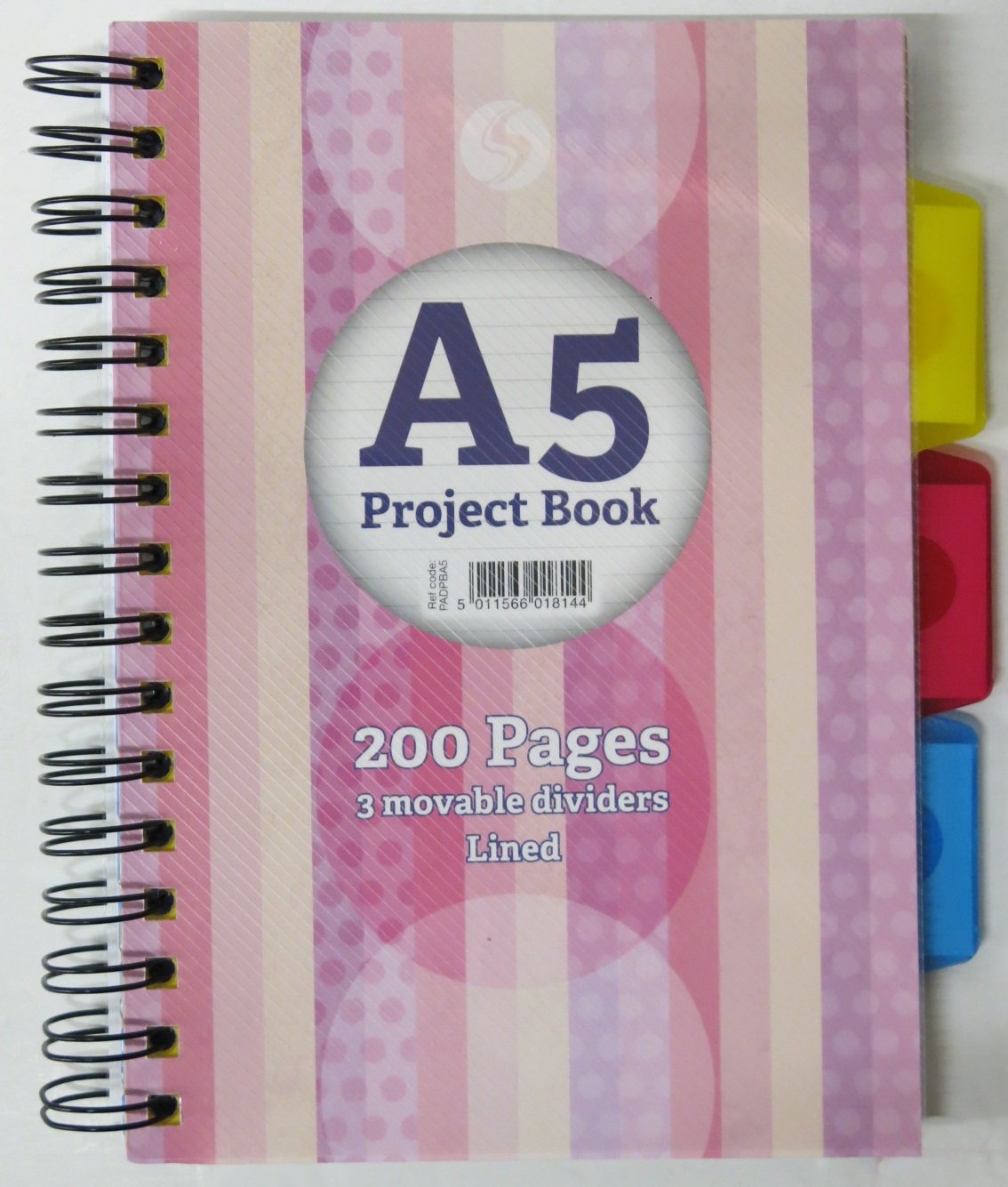 Silvine A5 project book 200 pages with 3 part dividers lined spiral book