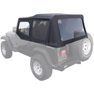 Sierra Offroad Soft Top for 1988 to 1995 Jeep Wrangler YJ - Black, Denim Vinyl - 2 Door Jeep Soft Top with Rear Plastic Tinted Windows - Factory Precision Fit Replacement - With Upper Door Skins