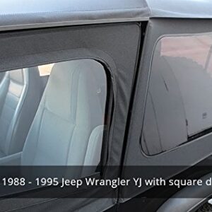 Sierra Offroad Soft Top for 1988 to 1995 Jeep Wrangler YJ - Black, Sailcloth Vinyl - 2 Door Jeep Soft Top with Rear Plastic Tinted Windows - Factory Precision Fit Replacement - With Upper Door Skins