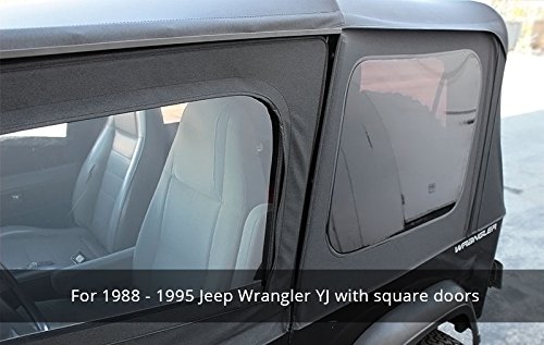 Sierra Offroad Soft Top for 1988 to 1995 Jeep Wrangler YJ - Black, Sailcloth Vinyl - 2 Door Jeep Soft Top with Rear Plastic Tinted Windows - Factory Precision Fit Replacement - With Upper Door Skins