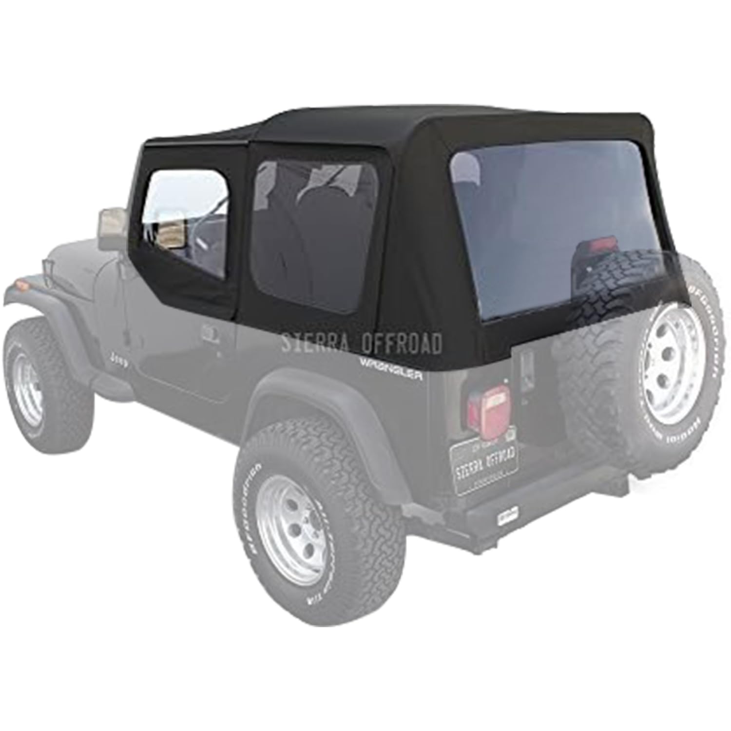 Sierra Offroad Soft Top for 1988 to 1995 Jeep Wrangler YJ - Black, Sailcloth Vinyl - 2 Door Jeep Soft Top with Rear Plastic Tinted Windows - Factory Precision Fit Replacement - With Upper Door Skins