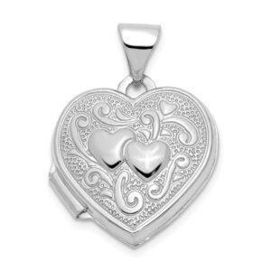 the black bow 14k white gold 15mm double design heart shaped locket