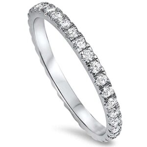 Oxford Diamond Co New Round Cubic Zirconia Eternity Style Band .925 Sterling Silver Ring Size 6