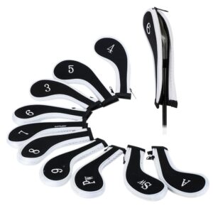 HIFROM 10 pcs Number Print Golf Headcover, Long Neck Iron Zipper Neoprene Head Covers Replacement for Most Brands 3-Sw, Golf Iron Head Covers Set Headcover