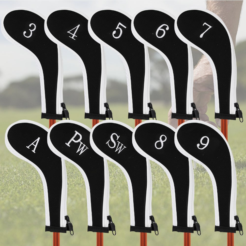 HIFROM 10 pcs Number Print Golf Headcover, Long Neck Iron Zipper Neoprene Head Covers Replacement for Most Brands 3-Sw, Golf Iron Head Covers Set Headcover