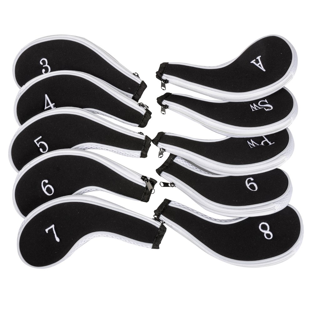 HIFROM 10 pcs Number Print Golf Headcover, Long Neck Iron Zipper Neoprene Head Covers Replacement for Most Brands 3-Sw, Golf Iron Head Covers Set Headcover