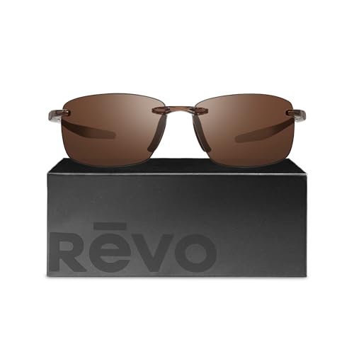 Revo Sunglasses Descend N: Polarized Serilium+ Lens with Rimless Rectangle Frame, Crystal Brown Frame with Terra Lens