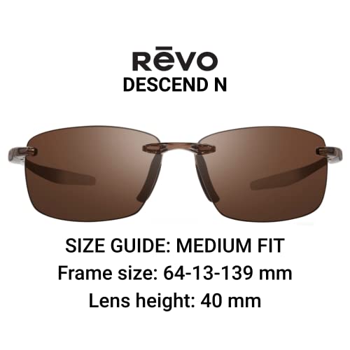 Revo Sunglasses Descend N: Polarized Serilium+ Lens with Rimless Rectangle Frame, Crystal Brown Frame with Terra Lens