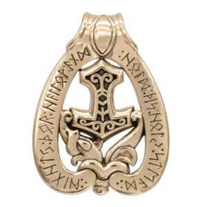 Dryad Design Bronze Mjolnir Thor's Hammer Pendant with Dragon and Norse Viking Blessing, 1.5 inches (3.8 cm)