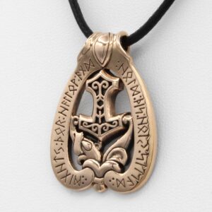 Dryad Design Bronze Mjolnir Thor's Hammer Pendant with Dragon and Norse Viking Blessing, 1.5 inches (3.8 cm)