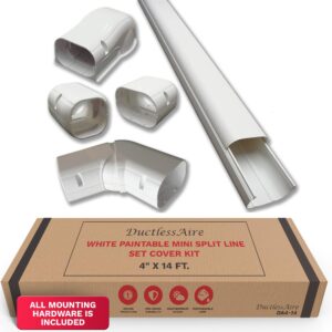 DuctlessAire White Paintable Mini Split Line Set Cover Kit - Cover for Ductless Mini Split AC & Heating System - Easy to Install Cover Kit with Wall Cap, Hide-A-Line, Coupler & End Cap (4" x 14 ft.)