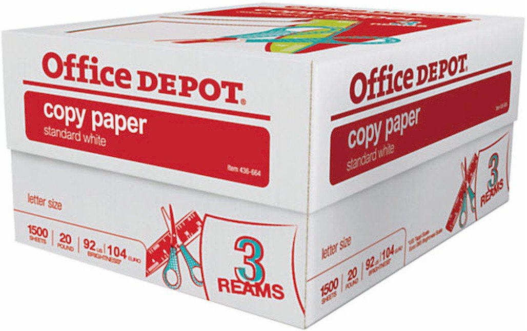 Office Depot 3-Ream Case Multipurpose Copy Fax Laser Inkjet Printer Paper, 8 1/2 x 11 inch Letter Size, 104 (Euro)/ 92 (US) Brightness, 20 lb. Density, White, 1500 Sheets Total (925382)