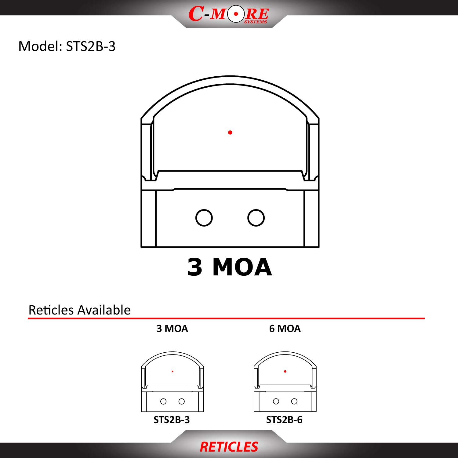 C-MORE Systems STS2 Super Bright 3 MOA Red Dot Sight, Black