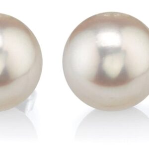 THE PEARL SOURCE AAAA Quality 14K Gold Plated 9mm Sterling Silver White Freshwater Real Pearl Earrings for Women | Hypoallergenic Earrings with Genuine Cultured Pearls