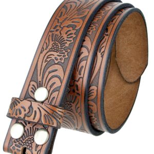 BS220 Western Floral Engraved Embossed Tooled Genuine Leather Belt Strap w/Snaps 1 1/2" Wide (Brown, 32)