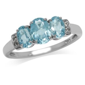 silvershake 2.06ct. 3 stone genuine blue topaz white gold plated 925 sterling silver ring size 5