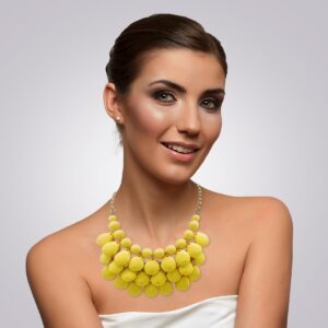 Jane Stone Fashion Bubble Layered Necklace Floating Teardrop Collar Statement Jewelry for Women(Fn0580-Yellow)