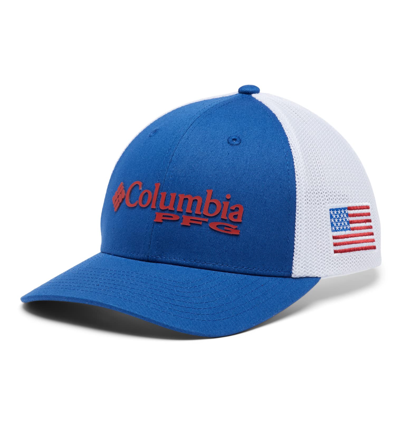 Columbia Unisex PFG Mesh Ball Cap, Mountain Blue/Us Flag, L/XL