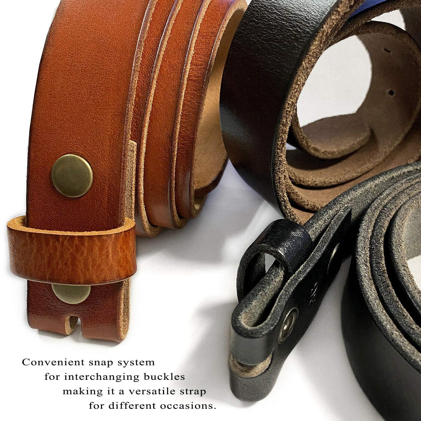 BS100 Genuine One Piece Full Grain Leather 1-1/8"(30mm) Wide Belt Strap with Snaps (Black, 34)