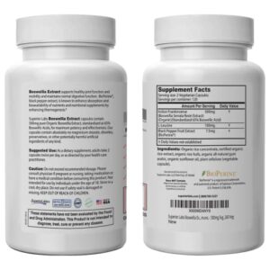 Superior Labs Boswellia Extract - Pure Non GMO Boswellic 65% Acids. Superior Absorption Zero Synthetic Additives - Powerful Formula Joint, Knees, Hips, Immune, 500mg SVG, 240 Veg Capsules