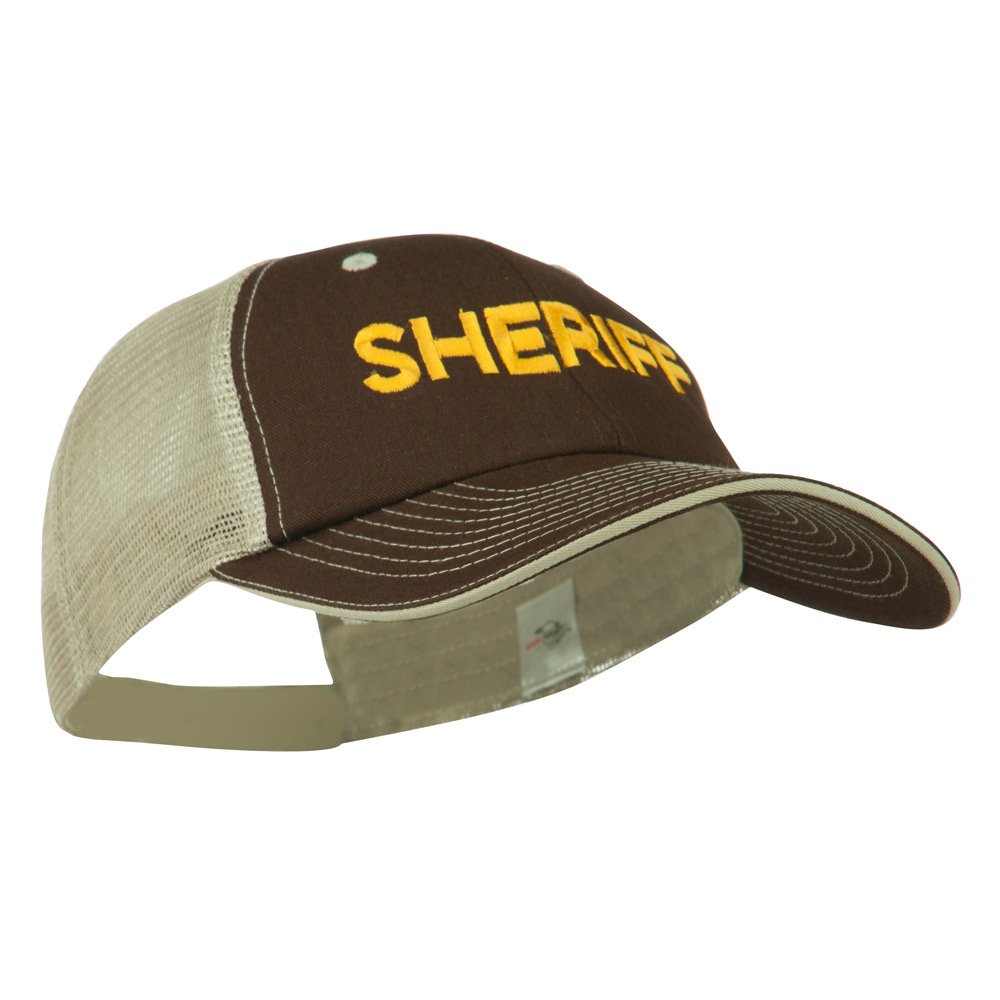 e4Hats.com Sheriff Embroidered Big Size Garment Washed Mesh Cap - Khaki Brown OSFM